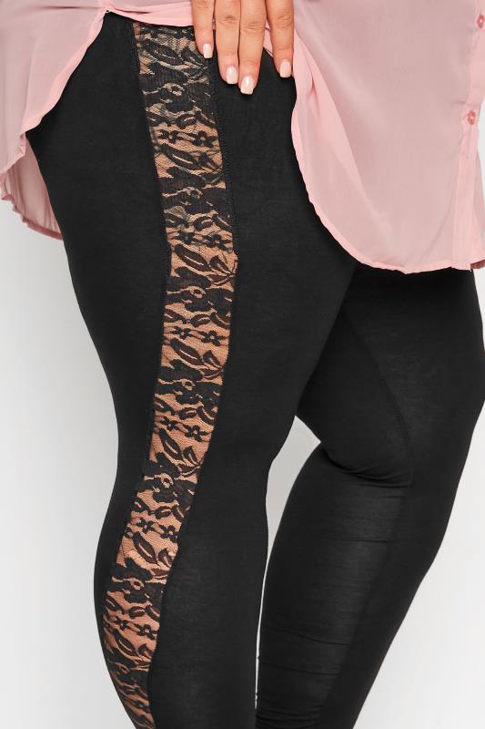 YOURS LONDON Black Panelled Floral Lace Leggings | Yours Clothing  3