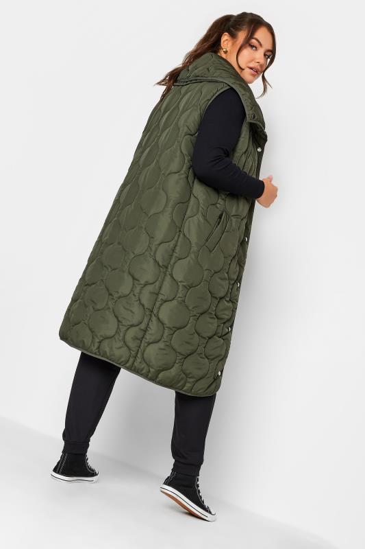 YOURS Plus Size Olive Green Funnel Neck Quilted Longline Gilet | Yours Clothing 4