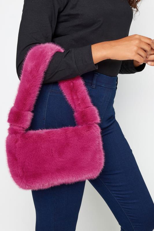  Pink Faux Fur Knot Handle Bag
