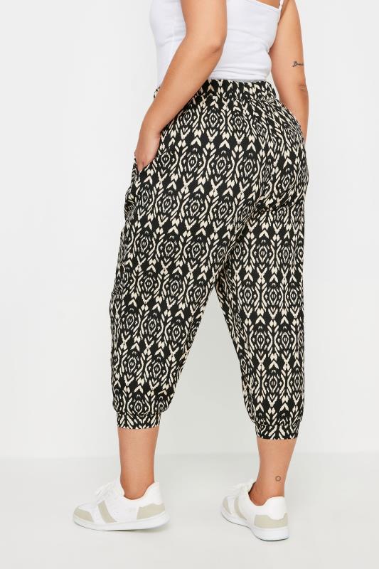 YOURS Plus Size Black Ikat Print Textured Cropped Harem Trousers | Yours Clothing 3
