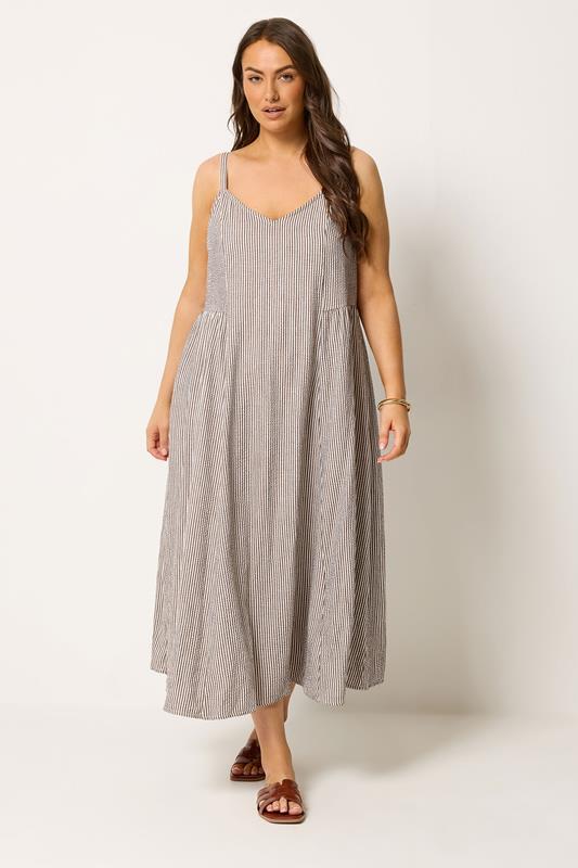 YOURS Plus Size Brown Stripe Maxi Dress | Yours Clothing 1