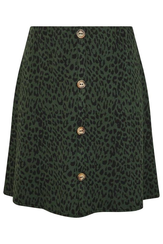 YOURS Plus Size Green Leopard Print Button Front Skirt Yours Clothing