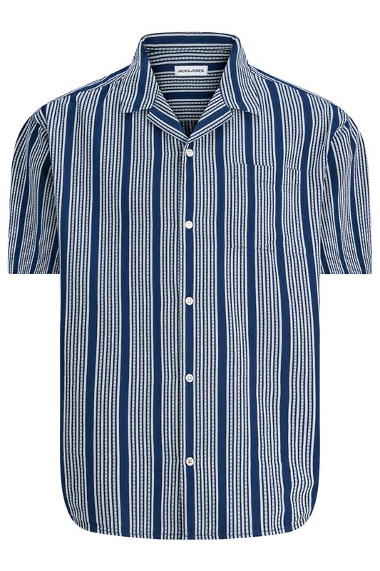 JACK & JONES Big & Tall Blue Stripe Resort Shirt | BadRhino 2