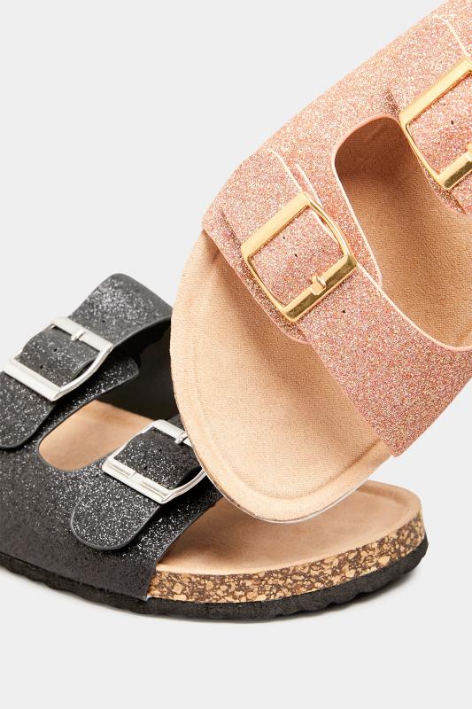 Pink Glitter Buckle Strap Footbed Sandals In Extra Wide EEE Fit 7