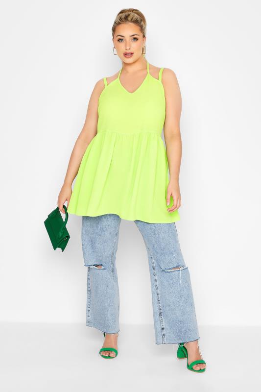 LIMITED COLLECTION Plus Size Lime Green Strappy Halter Cami Top | Yours Clothing 2