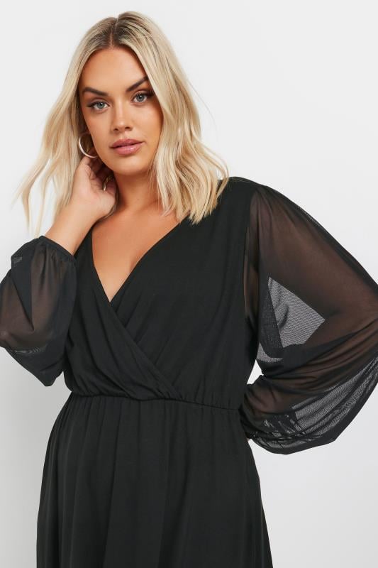 YOURS Plus Size Black Mesh Sleeve Wrap Top | Yours Clothing  4