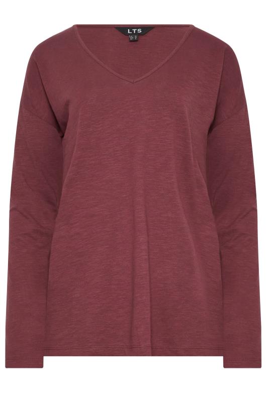 LTS Tall Berry Red V-Neck Long Sleeve Cotton T-Shirt | Long Tall Sally 6