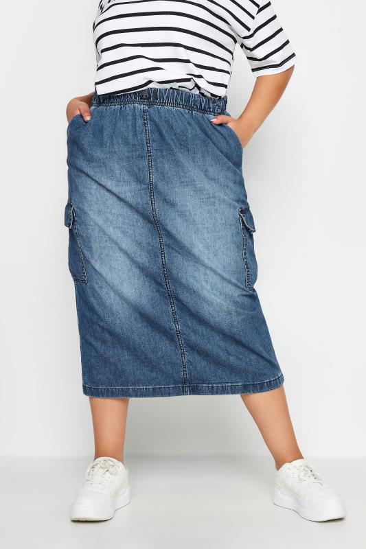 LIMITED COLLECTION Plus Size Blue Denim Parachute Skirt | Yours Clothing 1