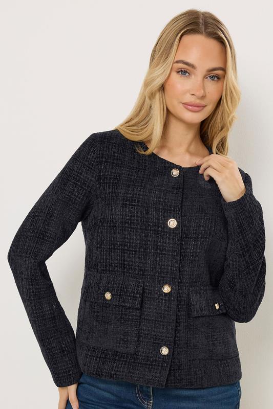 M&Co Navy Blue Boucle Button Up Jacket | M&Co 1