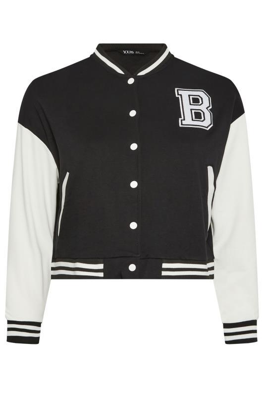 YOURS Plus Size Black & Grey Cropped Bomber Jacket | Yours Clothing 7