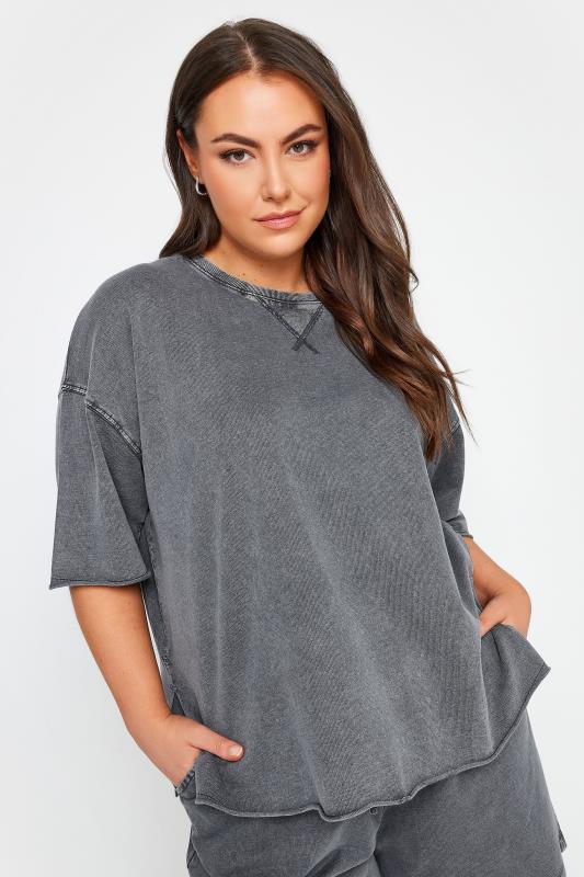 LIMITED COLLECTION Plus Size Grey Acid Wash Oversized T-Shirt | Yours Clothing 2