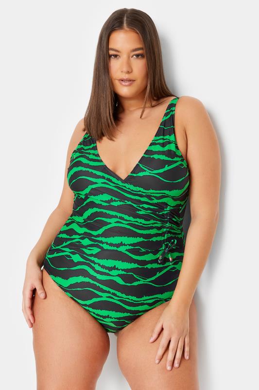  LTS Tall Green Animal Print Ruched Side Swimsuit