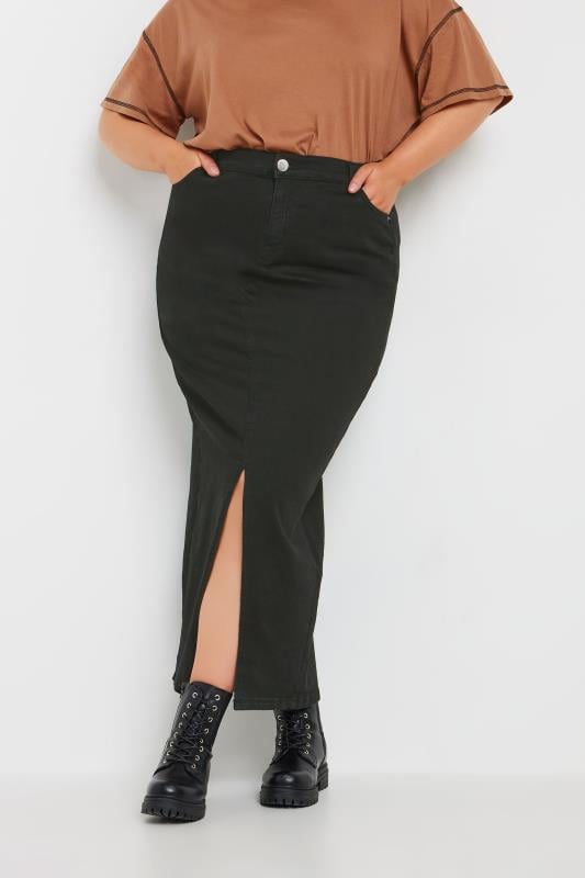 YOURS Plus Size Black Stretch Denim Maxi Skirt | Yours Clothing  3