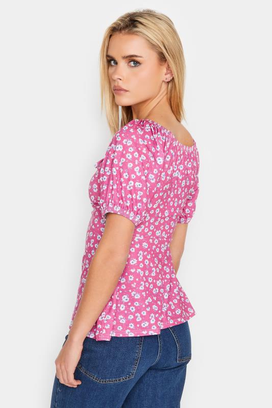Petite Pink Daisy Print Ruched Front Top | PixieGirl 3