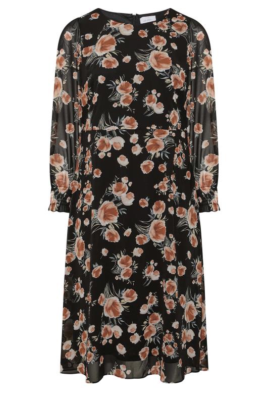 Curve Black Floral Long Sleeve Dress | Yours Clothing 6