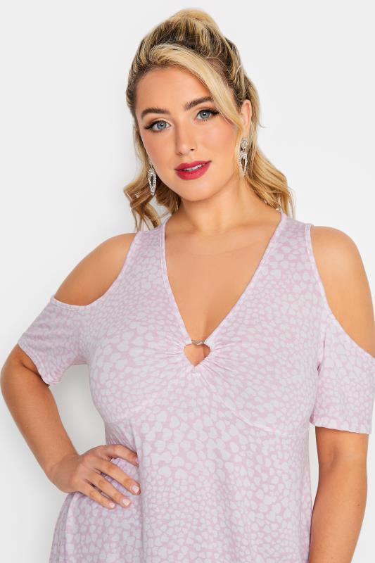 LIMITED COLLECTION Plus Size Curve Pink Heart Print Keyhole Short Sleeve Top | Yours Clothing  4