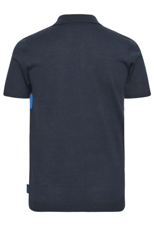 BadRhino Big & Tall Navy Blue Stripe Print Knitted Polo Shirt | BadRhino 4