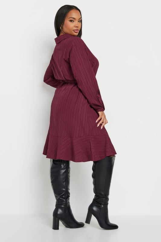 YOURS Plus Size Burgundy Red Textured Stripe Shirt Dress | Yours Clothing 3