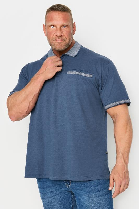  Grande Taille KAM Big & Tall Blue Marl Jacquard Polo Shirt