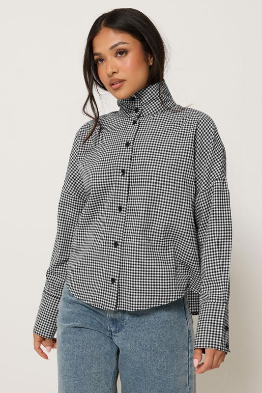  PixieGirl Petite camisa de cuello perkins de cuadros negros