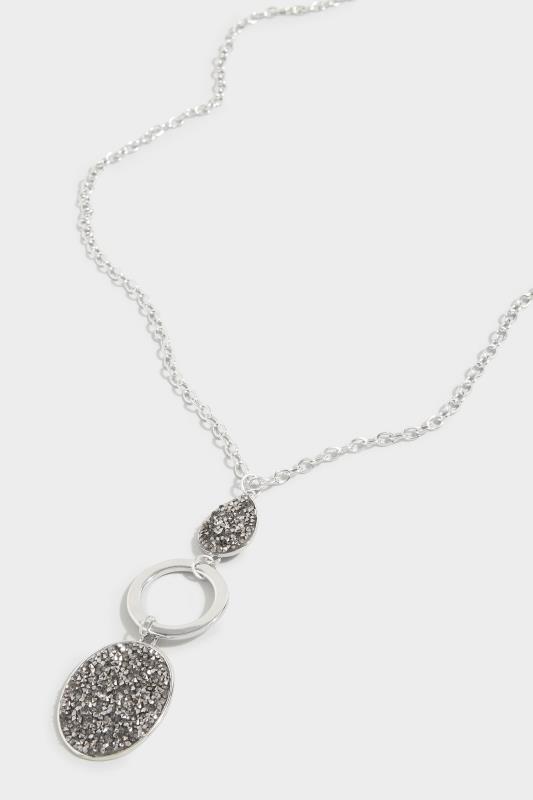 Plus Size Silver Tone Diamante Teardrop Pendant Long Necklace | Yours Clothing 4