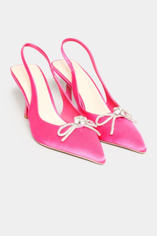 LTS Hot Pink Diamante Slingback Court Shoes In Standard Fit | Long Tall Sally 2