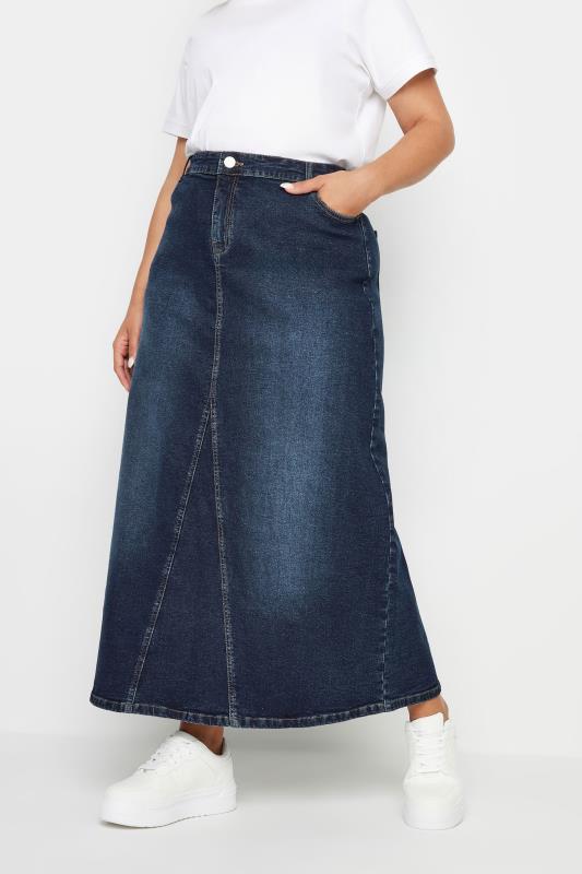 YOURS Plus Size Dark Blue Denim Maxi Skirt | Yours Clothing 1