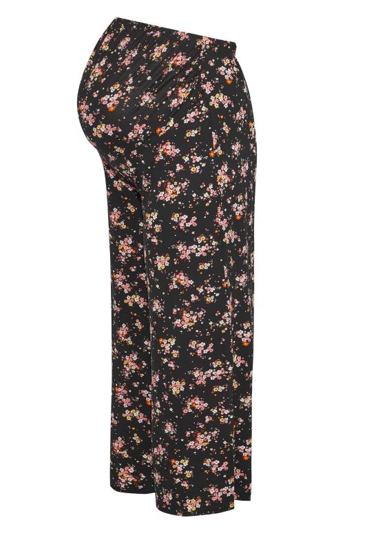 BUMP IT UP MATERNITY Plus Size Black Floral Print Wide Leg Trousers | Yours Clothing 5