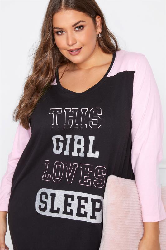 Plus Size Black 'This Girl Loves Sleep' Nightdress | Yours Clothing 4