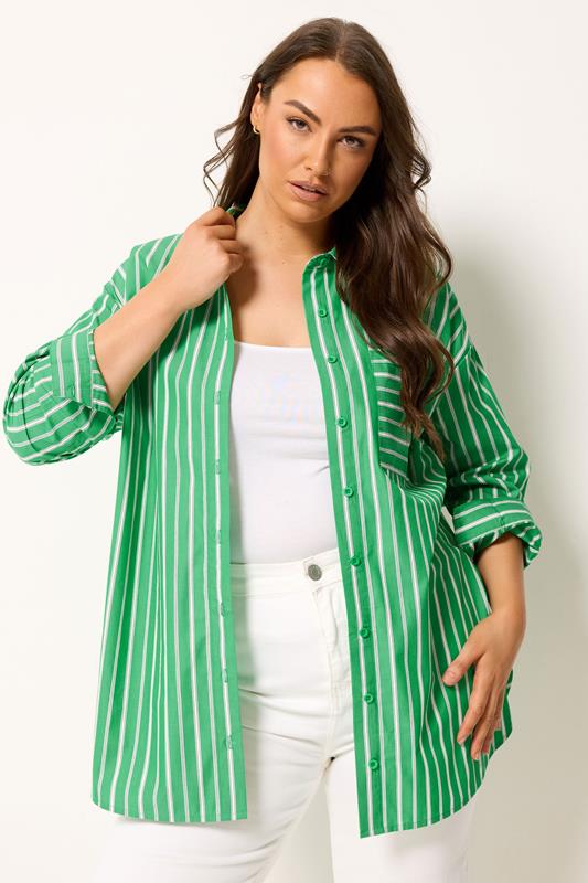  YOURS Curve Green & White Striped Shirt