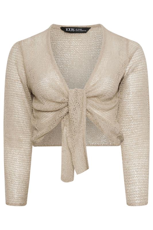 YOURS Plus Size Natural Brown Crochet Tie Front Cardigan | Yours Clothing 6