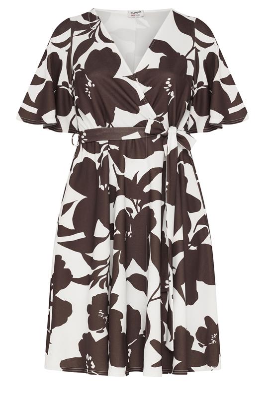 YOURS LONDON Plus Size White & Brown Floral Wrap Dress 5