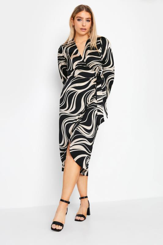 Tallas Grandes M&Co Black Swirl Print Midi Wrap Dress