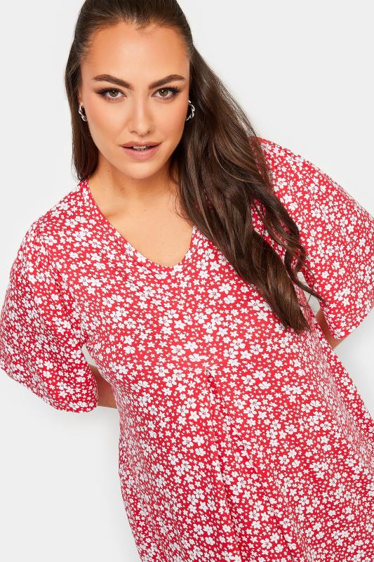 YOURS Curve Plus Size Red Floral Ditsy Print Top | Yours Clothing  4