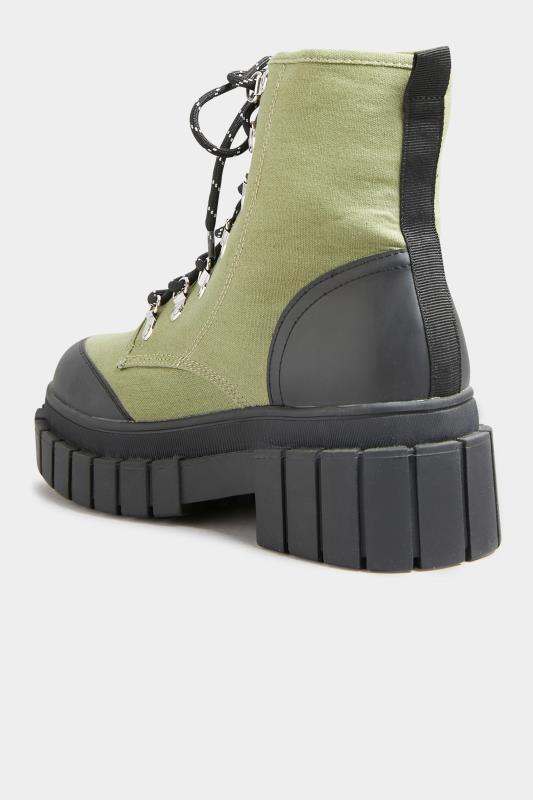 LIMITED COLLECTION Khaki Green Canvas Chunky Combat Boots In Wide E Fit 5