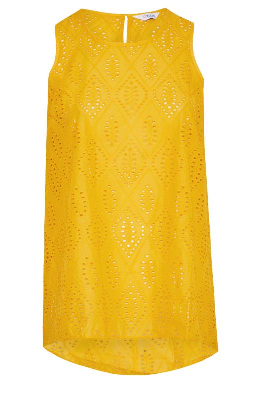 Plus Size Mustard Yellow Broderie Anglaise Dipped Hem Vest Top | Yours Clothing 6