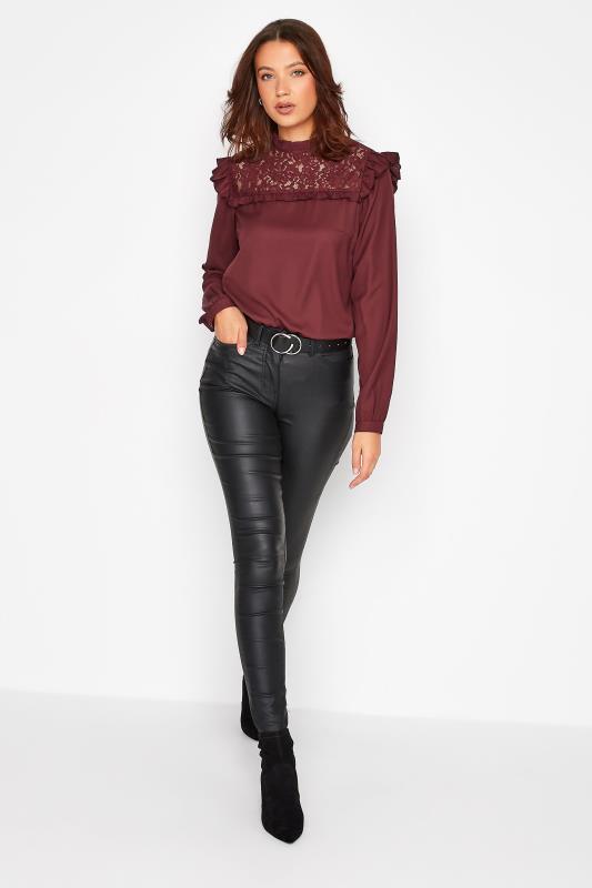 LTS Tall Women's Burgundy Red Lace Detail Blouse | Long Tall Sally 2