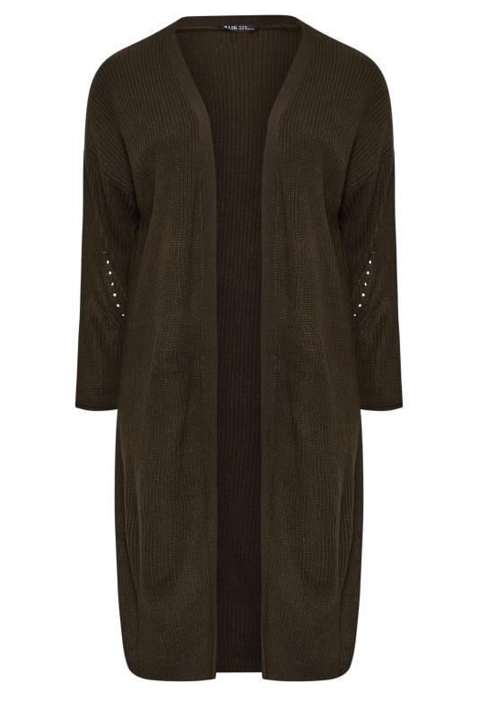 YOURS Plus Size Chocolate Brown Knitted Maxi Cardigan | Yours Clothing 5