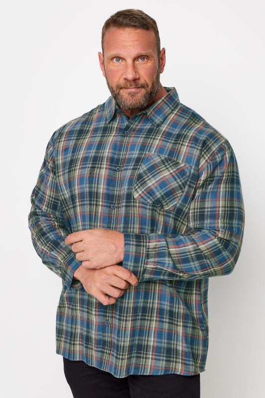  Grande Taille BadRhino Big & Tall Green & Blue Brushed Cotton Check Long Sleeve Shirt