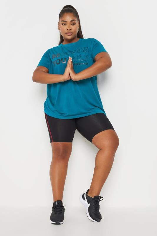 YOURS ACTIVE Plus Size Blue 'Believe In Yourself' Slogan Print Top | Yours Clothing 2