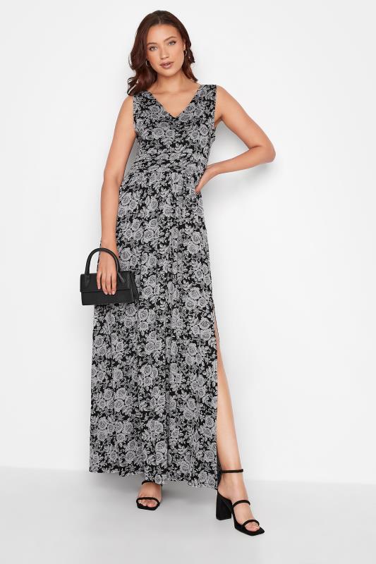 LTS Tall Black Floral Side Slit Maxi Dress 1