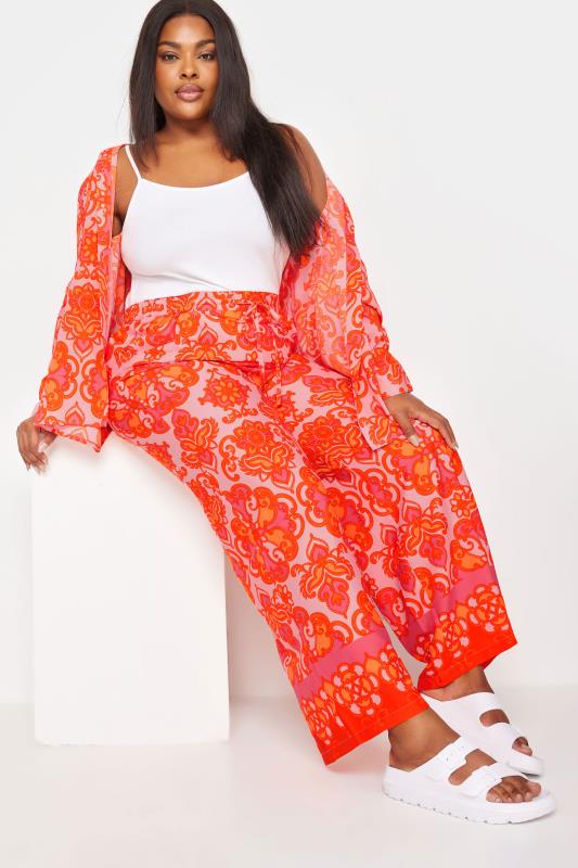 YOURS Plus Size Orange Abstract Print Wide Leg Trousers | Yours Clothing 6