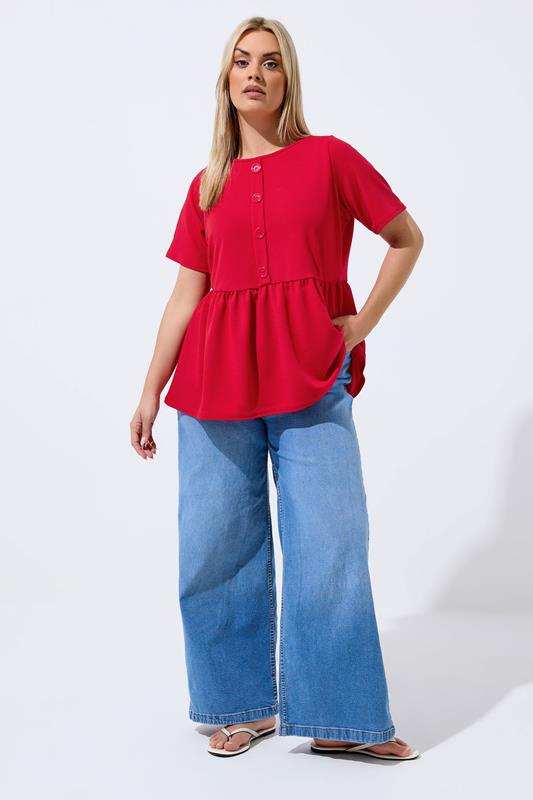 LIMITED COLLECTION Plus Size Red Peplum Top | Yours Clothing 1