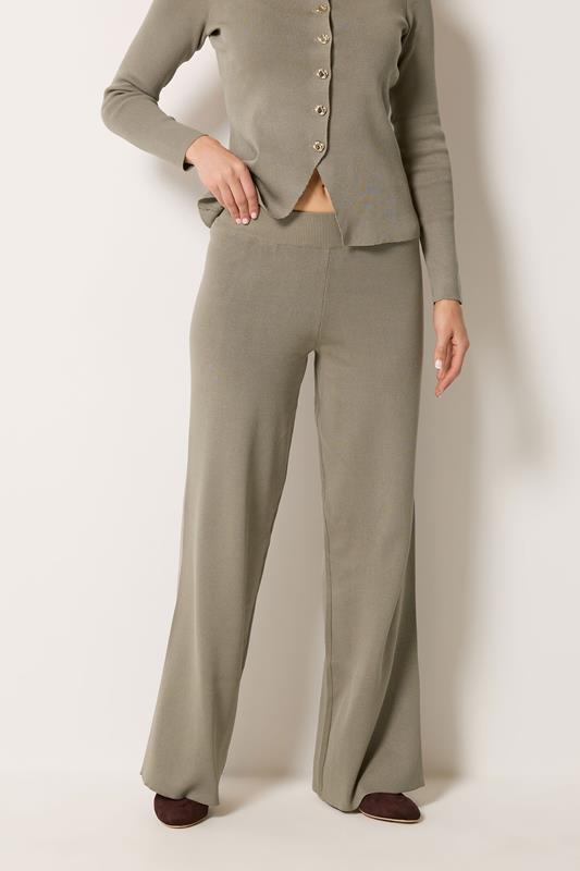 LTS Tall Women's Mocha Brown Knitted Wide Leg Trousers | Long Tall Sally 1