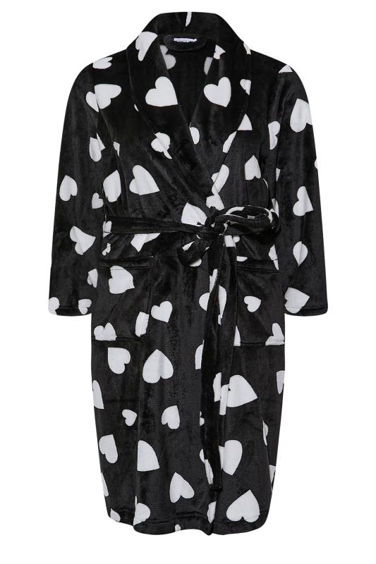 Curve Black Love Heart Dressing Gown | Yours Clothing 6