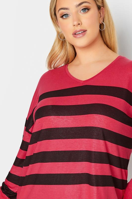 YOURS LUXURY Curve Pink Stripe V-Neck Top | Yours Clothing 4