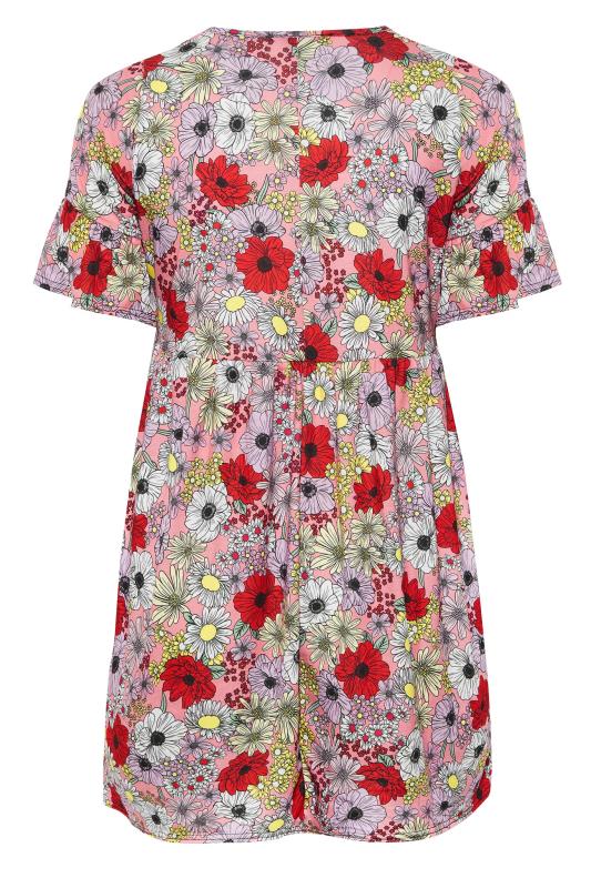 Plus Size Pink Floral Print Smock Tunic Dress | Yours Clothing 7