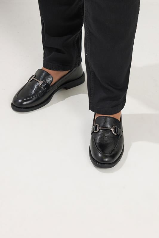  Black Metal Trim Loafers In Wide E Fit