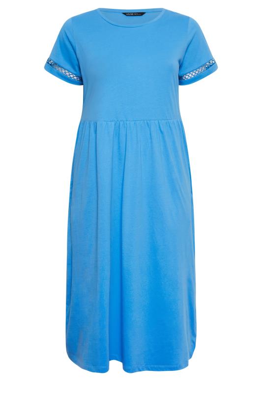 LIMITED COLLECTION Plus Size Blue Crochet Trim T-Shirt Dress | Yours Clothing 6