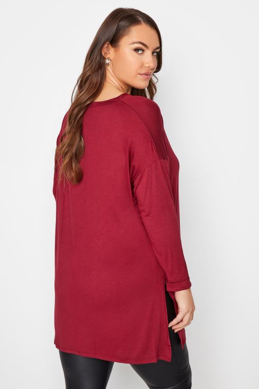 Curve Wine Red Long Sleeve Oversized T-Shirt 3